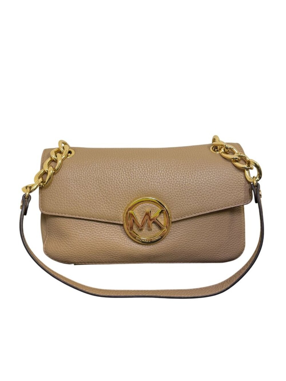 Michael Kors Pebbled Leather Shoulder Bag Tan With Gold Chain Strap